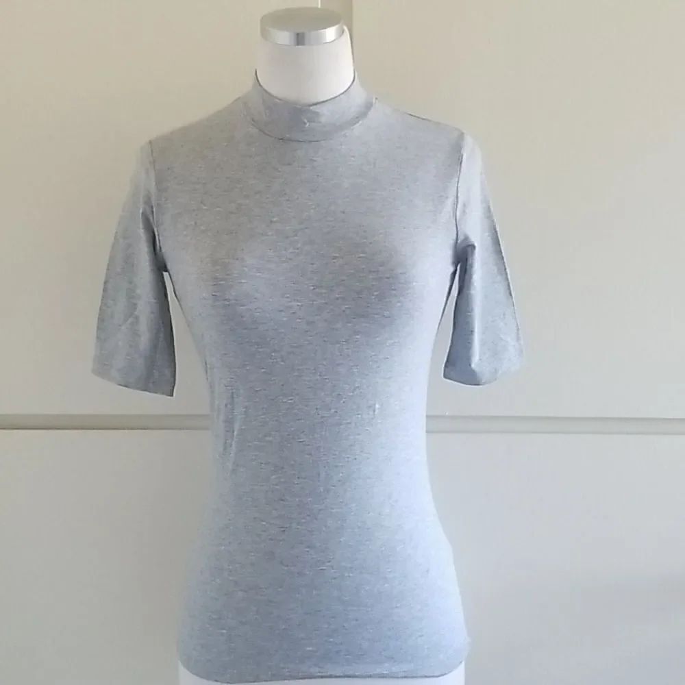 BR Mock Turtleneck, Elbow Length Slv, Grey,XS